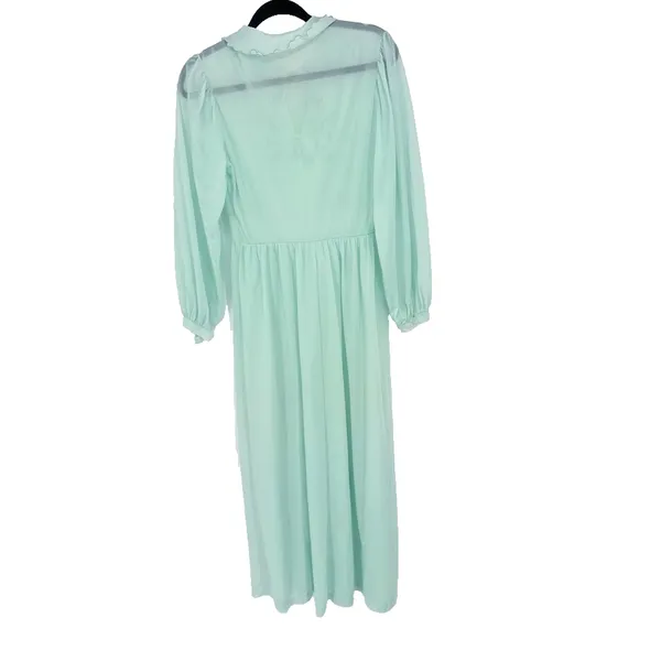 Vintage Gotham Gold Stripe Mint Green‎ Gown Nightgown Sheer Embroidery Small 34 - Image 4