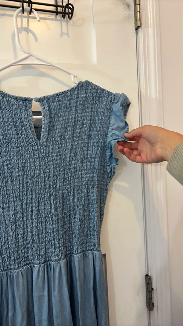 Blue Maxi Dress Ruffle Sleeves Sinched Top - Image 4