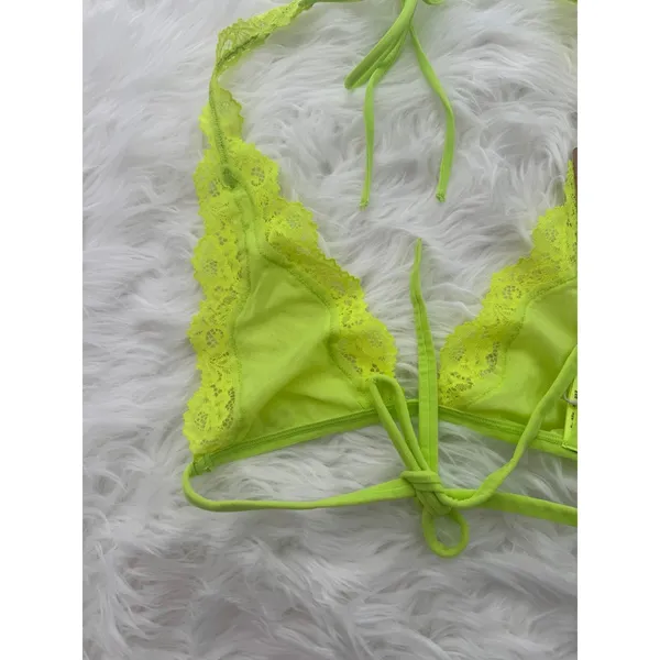 Skims Summer Mesh Lace Plunge Halter Bralette Green Highlighter Size XS - Image 6
