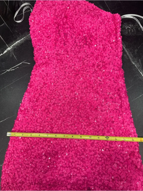 Sherri Hill 54330 Neon Pink Sequin One Shoulder Gown High Slit Women's Dress - Image 13