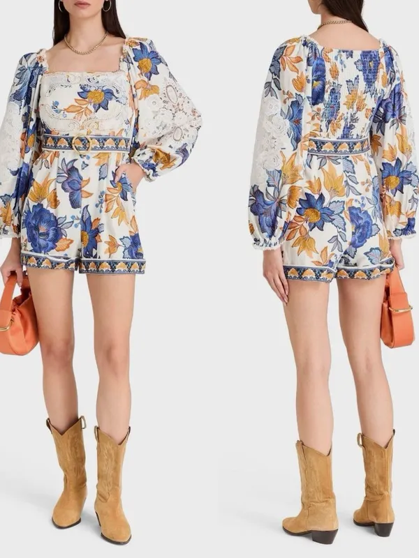 Farm Rio Romper M NWT Summer Flowers Off-White Floral Resort Trendy - Image 9