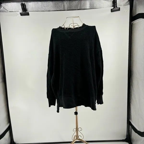 Aerie Chilled Out Brushed Fleece Sweatshirt Side Splits Small Black - Image 4
