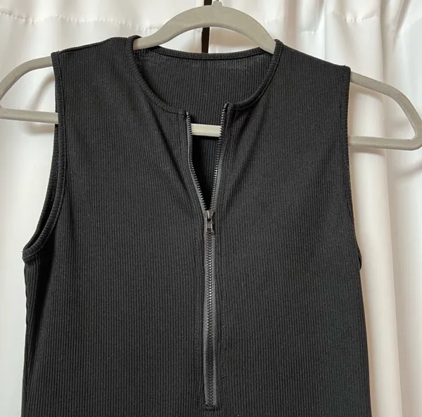 Solid Black Sleeveless Zip Up Mini Bodycon Dress Size M - Image 6