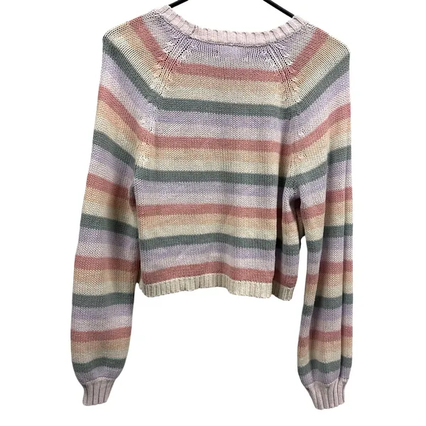 American Eagle Cropped Pastel Rainbow Striped Cotton Acrylic Knit Sweater XS - Image 5