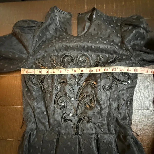 Nuit Midi Dress Womens S Black Swiss Dot Sequin Embroidered VTG Cocktail Goth - Image 11