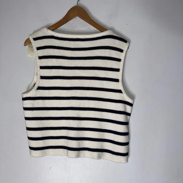 NWT Abercrombie & Fitch‎ Sweater Vest Navy White Striped Knit Button Up XL - Image 3