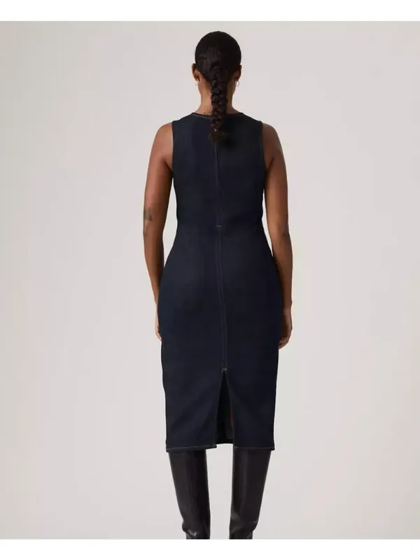 New Levi's M Denim Column Midi Dress Fem Fatale Dark Wash Size Medium - Image 3
