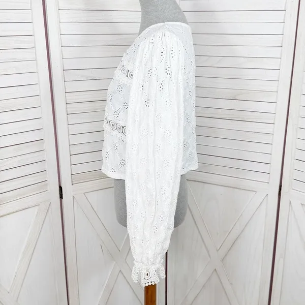 Zara Eyelet Balloon Sleeve Crop Top Shirt White Medium Cottagecore‎ Boho Country - Image 3
