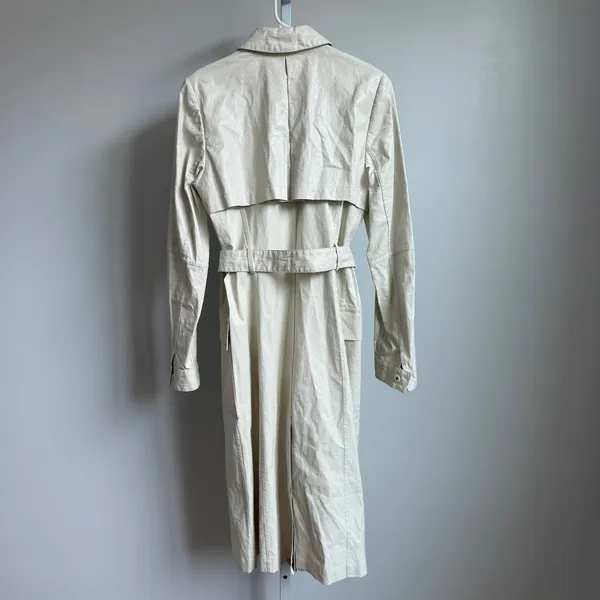 Bill Blass New York Unique VTG 90s Y2K Trench Coat Size 6 Luxury Faux‎ Leather - Image 11