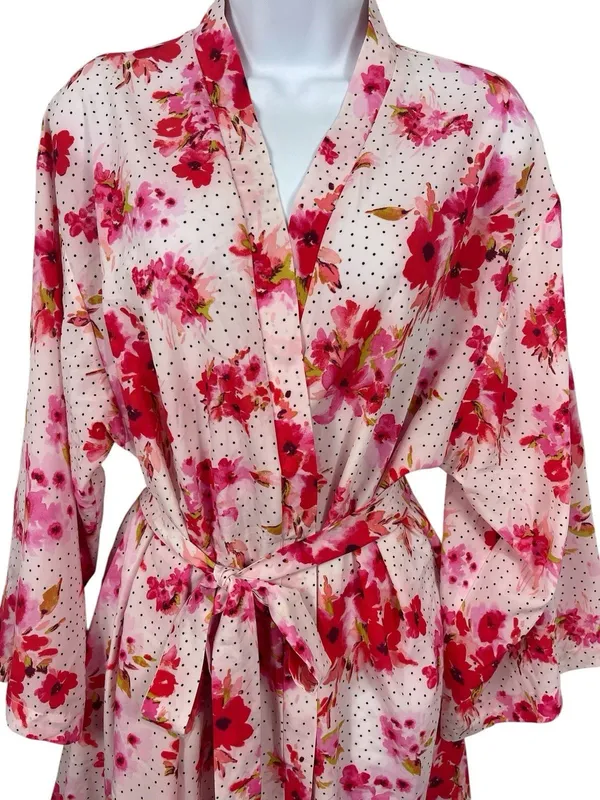 Oscar de la Renta Pink Label Floral Kimono Robe Belted Lounge Lightweight L - Image 2