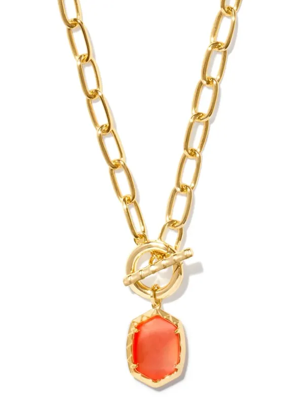 Kendra Scott Daphne Convertible Gold Link and Chain Necklace in coral pink mother of pearl - Image 5