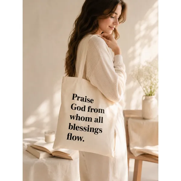 The Daily Grace Co Doxology Tote Bag Cream Canvas Praise God Quote New - Image 2