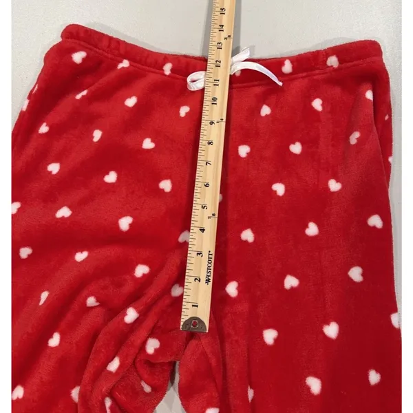 Heart Fleece Pajama Pants Womens XL Red Elastic Waist Lounge Travel Lovergirl - Image 6