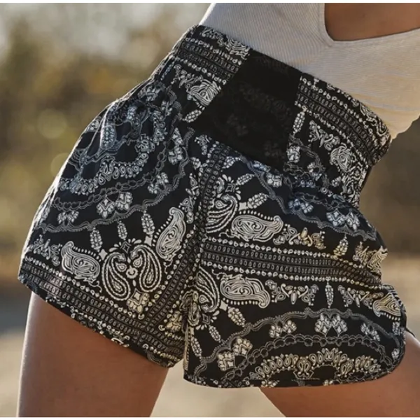 FP Movement Free People Bandana Paisley Running Athletic Shorts Black Cream L - Image 11