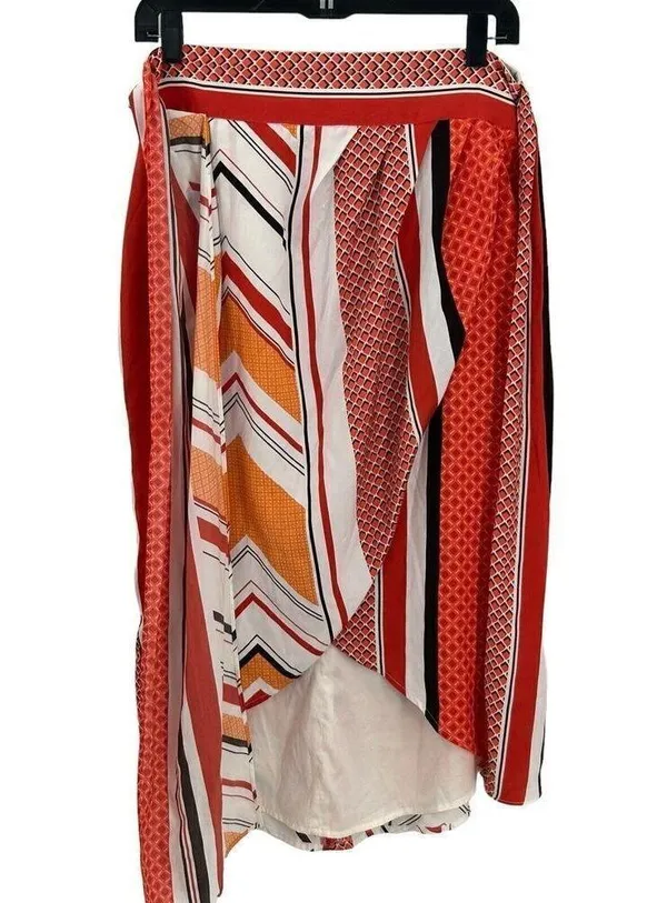 Banana Republic Tie Wrap Geo Skirt Orange White Size 4 - Image 3