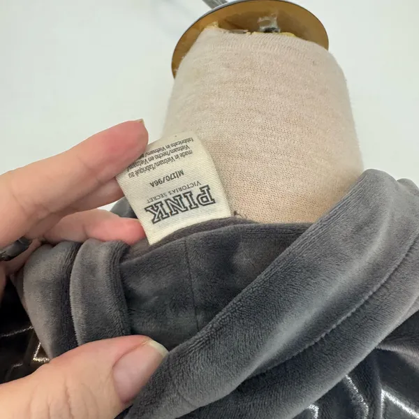 Victoria's Secret Pink Varsity Velour Cowl Neck Sweatshirt Color Gray Shine med - Image 3