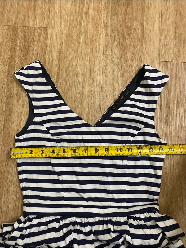 Zara Navy and White Striped V-Neck Mini Dress - Image 5