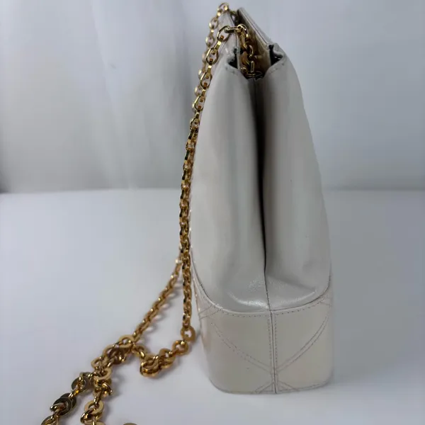 Authentic Salvatore Ferragamo Vintage Cream Leather Tote Bag Gold Chain Strap - Image 6