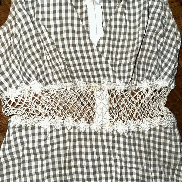 Exclusively Gantos crochet waist green gingham vintage dress - Image 2