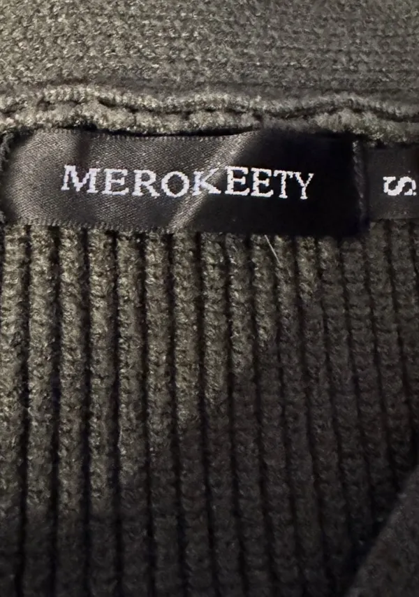 MEROKEETY Olive Green Ribbed V-Neck Cardigan Sweater - Image 9