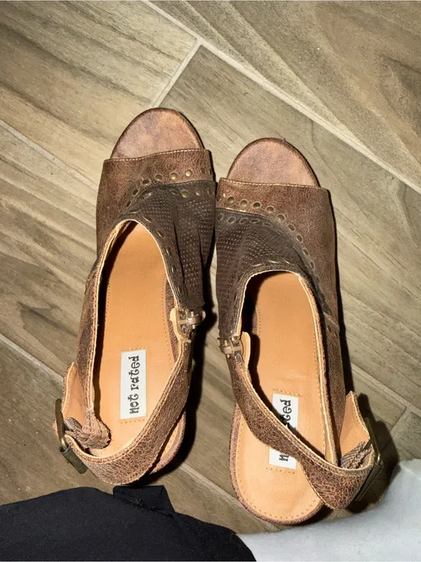 Not Rated Brown & Dark Brown Studded Open-Toe Slingback Mules - Image 3