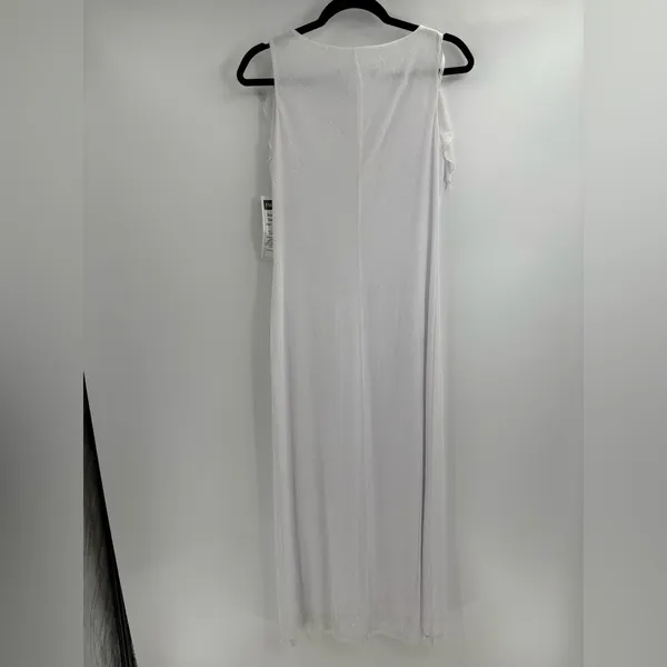 DEADSTOCK y2k white maxi cowl neck sequin dress sheet truffle sleeve glam size 8 - Image 8