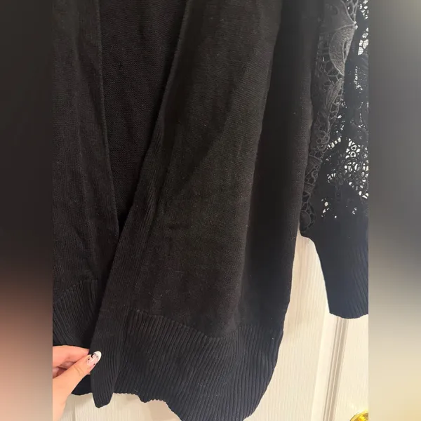 Torrid Black Eyelet Lace Balloon Sleeve Open Sweater Cardigan - size 1 - Image 3