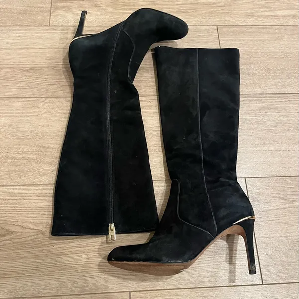 Coach Roma Black Tall Suede Heeled Knee High Boot Leather Size 10 - Image 4