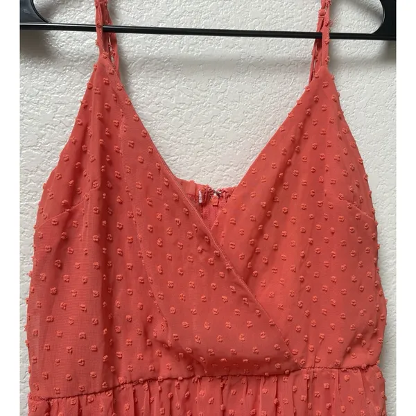 Francesca's Trixxi Womens Coral Swiss Dot Tired Mini Dress Spaghetti straps Sz M - Image 5