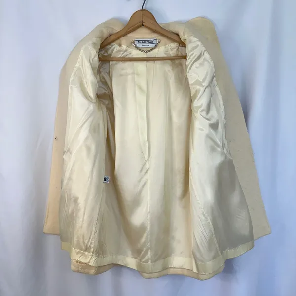 Vintage Michelle Stuart Wool‎ Coat Puff Sleeve Button Front Jacket Cream Mediun - Image 12