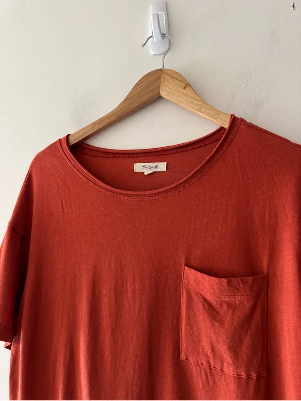 Madewell Rust Orange‎ Red Softfade Cotton Oversized Pocket Tee NA459 - Image 2