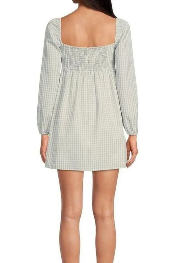 Gianni Bini Gingham Babydoll Dress Green & Ivory Long Sleeve Sz 12 NWT Kennedy - Image 9