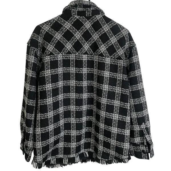 House of Harlow Shacket Womens Medium Black Button Up Tweed White Check Heavy - Image 2