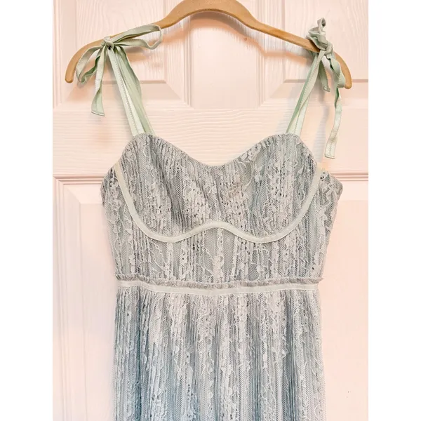 Jonathan Simkhai Blue Lace Maxi Dress Bustier Tie Shoulder Wedding Guest Size‎ 4 - Image 3