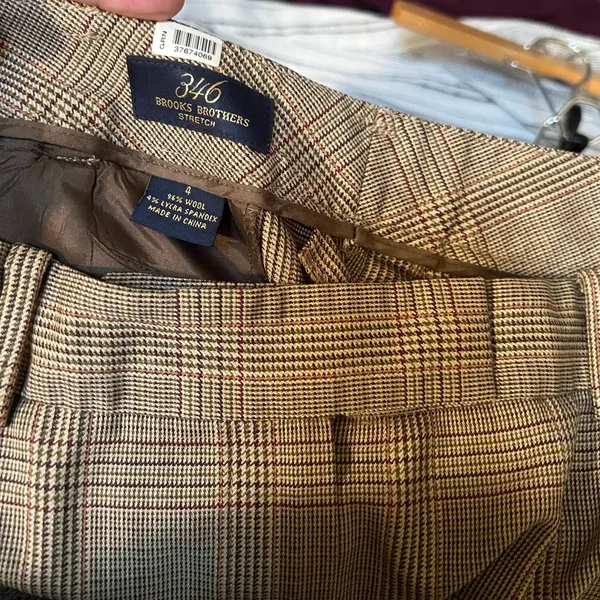 346 Brooks Brothers Women's Size 4 Wool Trousers Dress Pants Brown Tan Plaid - Image 9