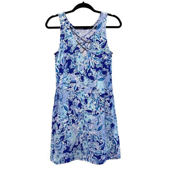 Lilly Pulitzer Kristen Dress Koalafications‎ Royal Purple Floral Pima Size S - Image 3
