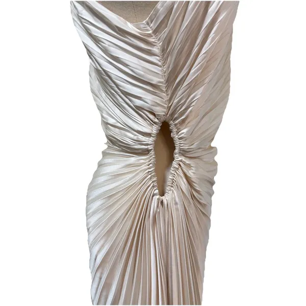 Dress Forum Olympia One Shoulder Pleated Asymmetric Maxi Dress Medium Ivory HOCO - Image 5