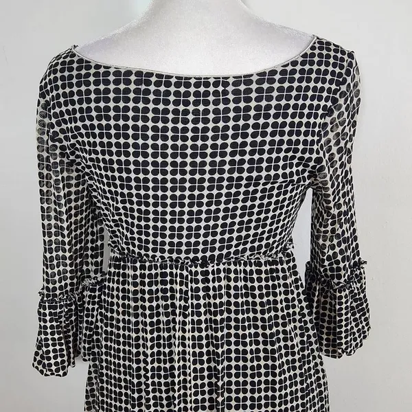 Max Studio Black Print Mesh Empire Waist Dress Size Small Graphic Print Dress - Image 6