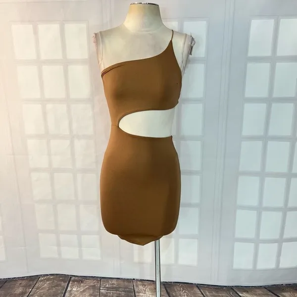 Princess Polly MIA ASYMMETRICAL MINI DRESS BROWN size 2 - Image 6