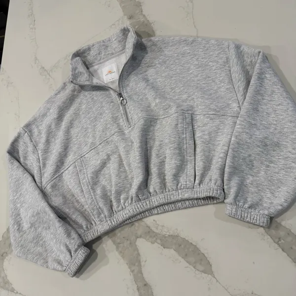 Lazy Sunday Half Zipped Cropped Sweatshirt Women’s Large Heather Gray Athleisure - Image 5