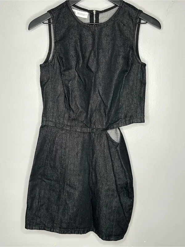 Zara Side Cut Out Black Denim Dress Size S NWT - Image 4