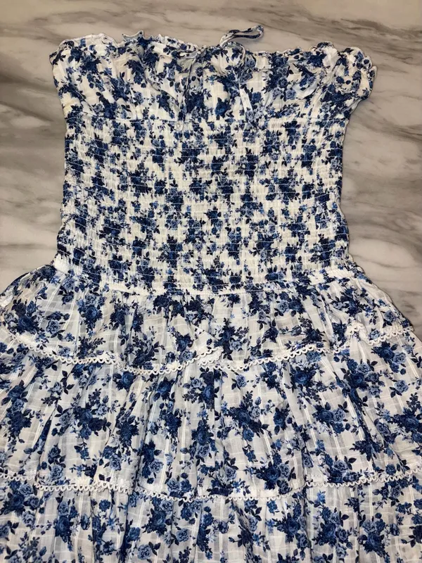 NWT Wild Fable Blue Floral Smocked Strapless Ruffled Mini Dress S - Image 2