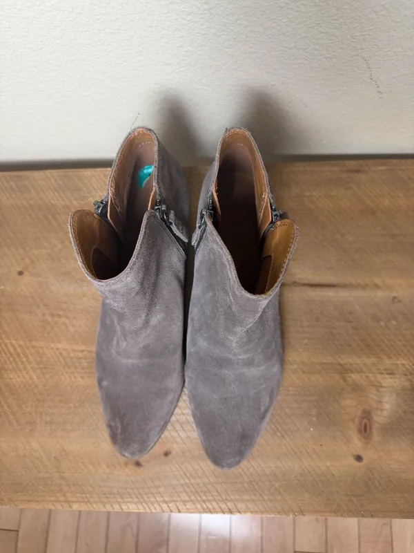 Frye Judith Zip Ankle Booties Boots Block Heel Size 8M taupe Grey Suede - Image 3