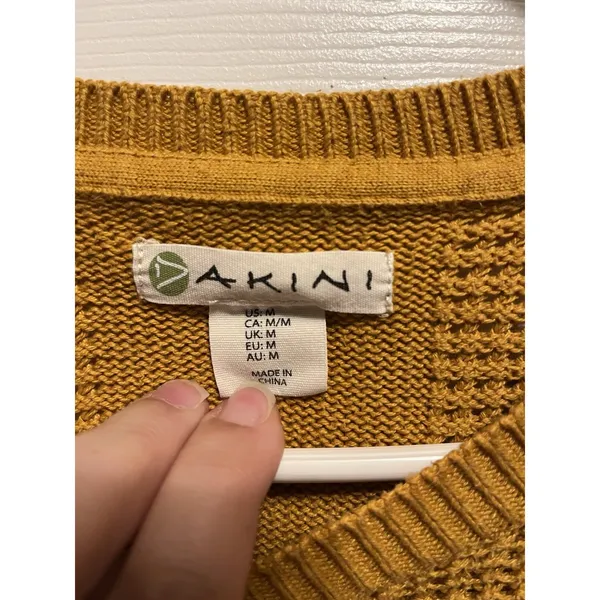AKINI Dark Yellow Crewneck Cotton Blend Sweater With Side Zip Size M - Image 4