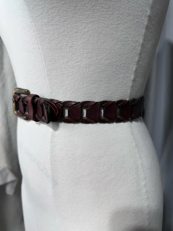 Braided Woven Brown Leather Adjustable Buckle Belt Women's 42 Western Bohemian - Image 3