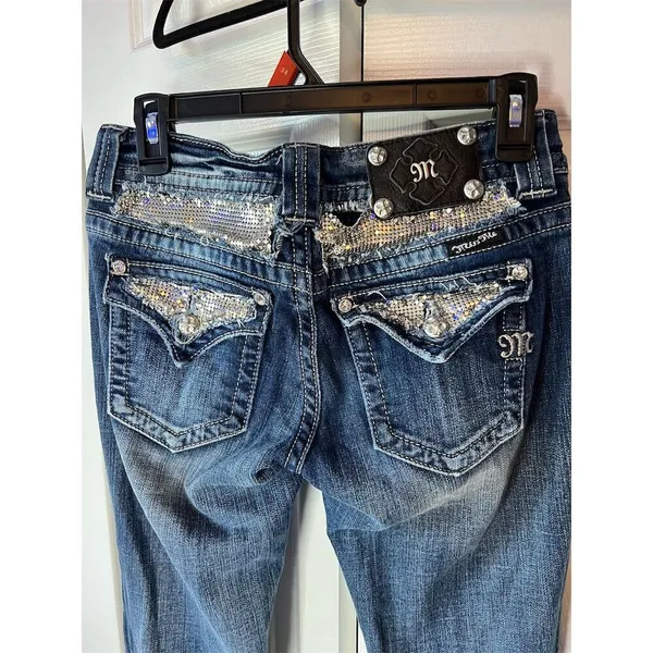 Miss Me Women's Bootcut Jeans Size 28 Blue Rhinestone Studded Flap Pocke… - Image 3