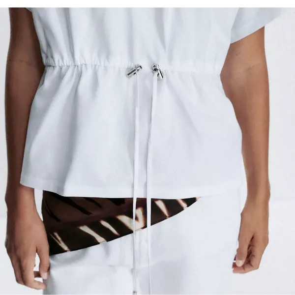 Zara NWT white heavy cotton tee shirt with drawstring waist peplum cinched waist - Image 5