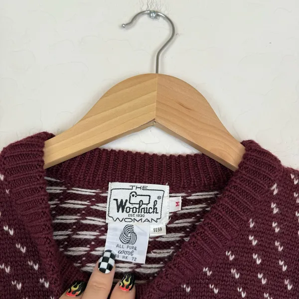 Vintage Woolrich Fair Isle Winter Pullover Maroon Sweater - Image 4