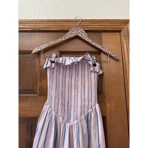 ABERCROMBIE & FITCH Sydney Smocked Strapless Midi Dress Purple Stripe Size XXS - Image 5