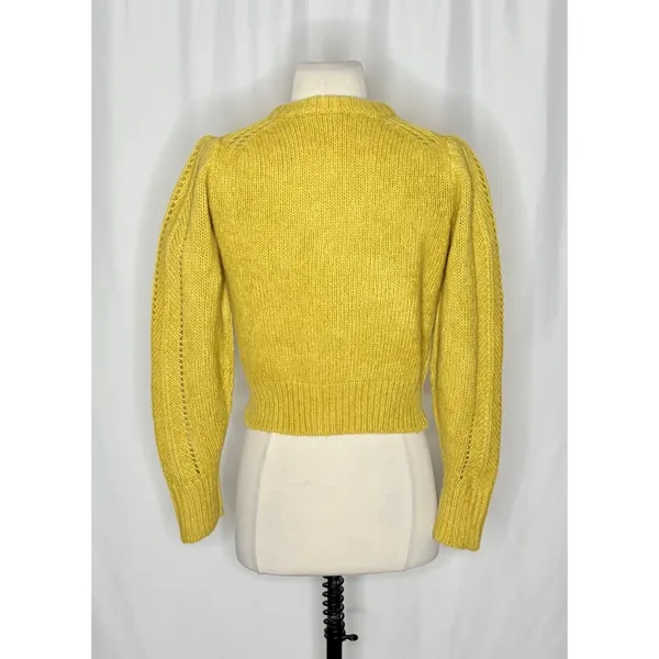 EVERLANE Pointelle Cardigan Cloud Merino Wool Alpaca Puff Sleeve Yellow X-Small - Image 7